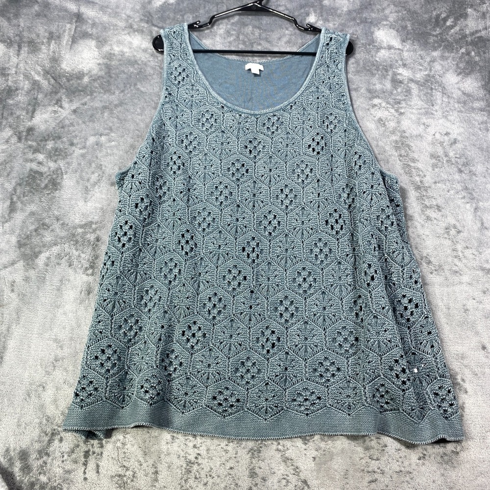 J. Jill Tank Top Womens 4XL Green Crochet Knit Lined Geometric Boho Coastal